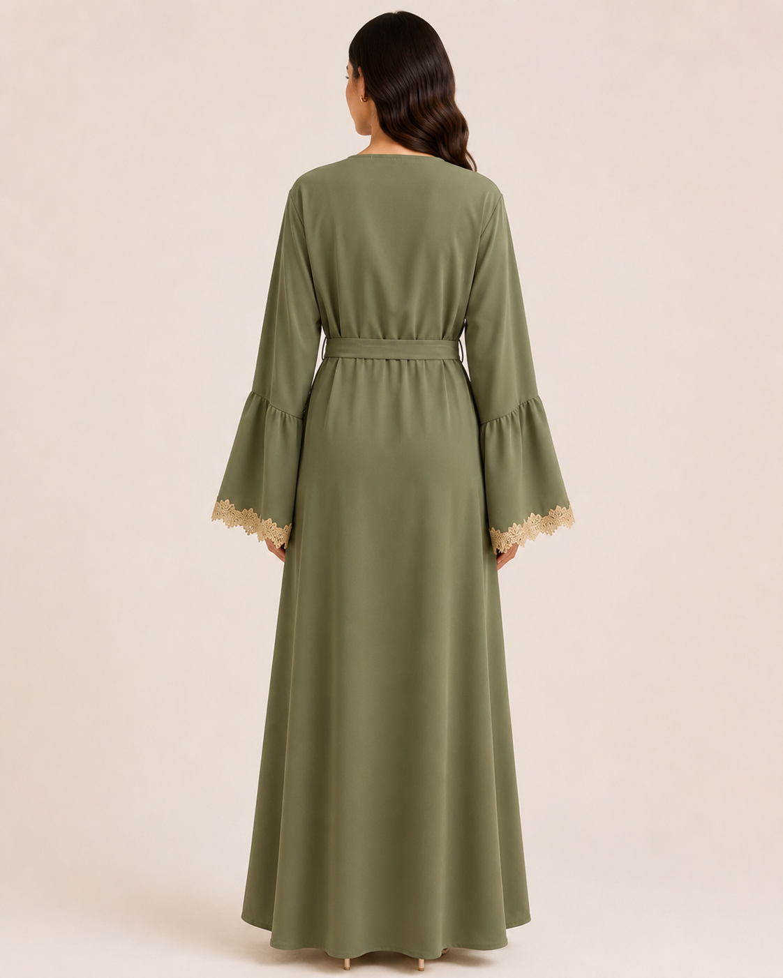 Laced Cuffs of Gold - Belted Abaya