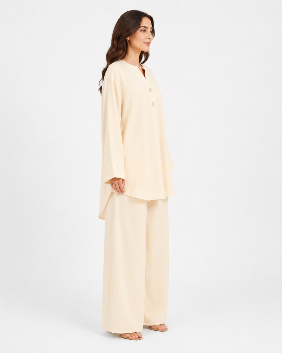 Double Gold Button Detail Set - Cream