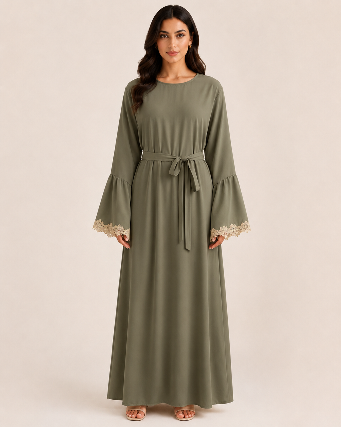 Laced Cuffs of Gold - Belted Abaya