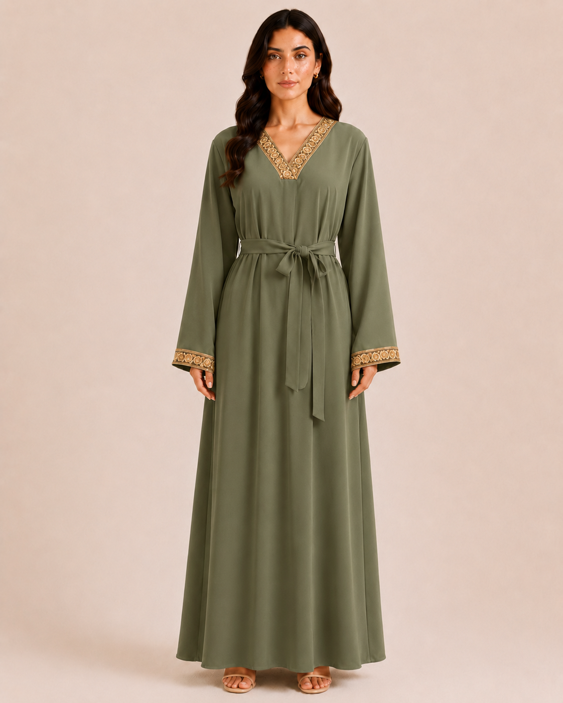 Moroccan Embroidery - Belted Abaya