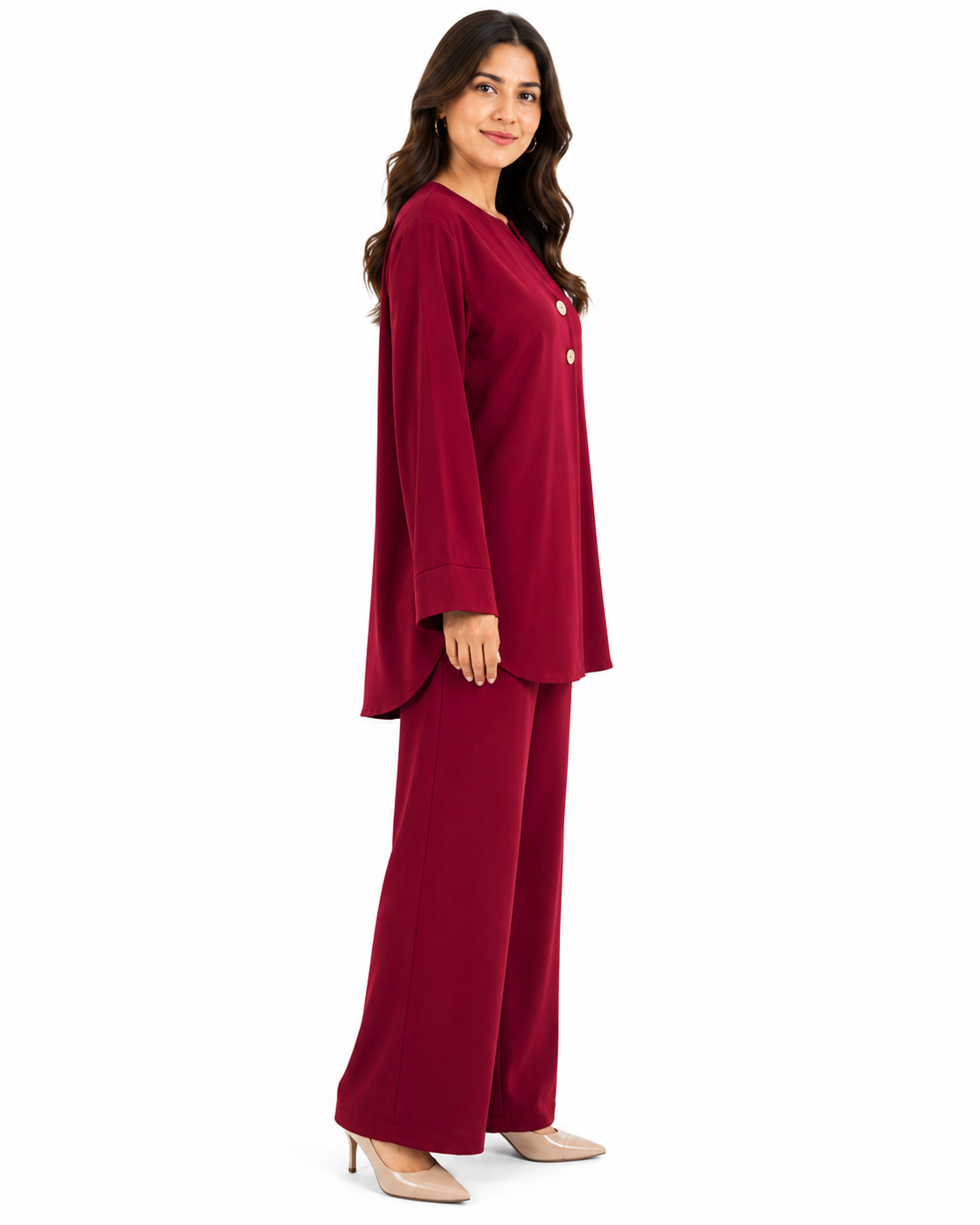 Double Gold Button Detail Set - Wine