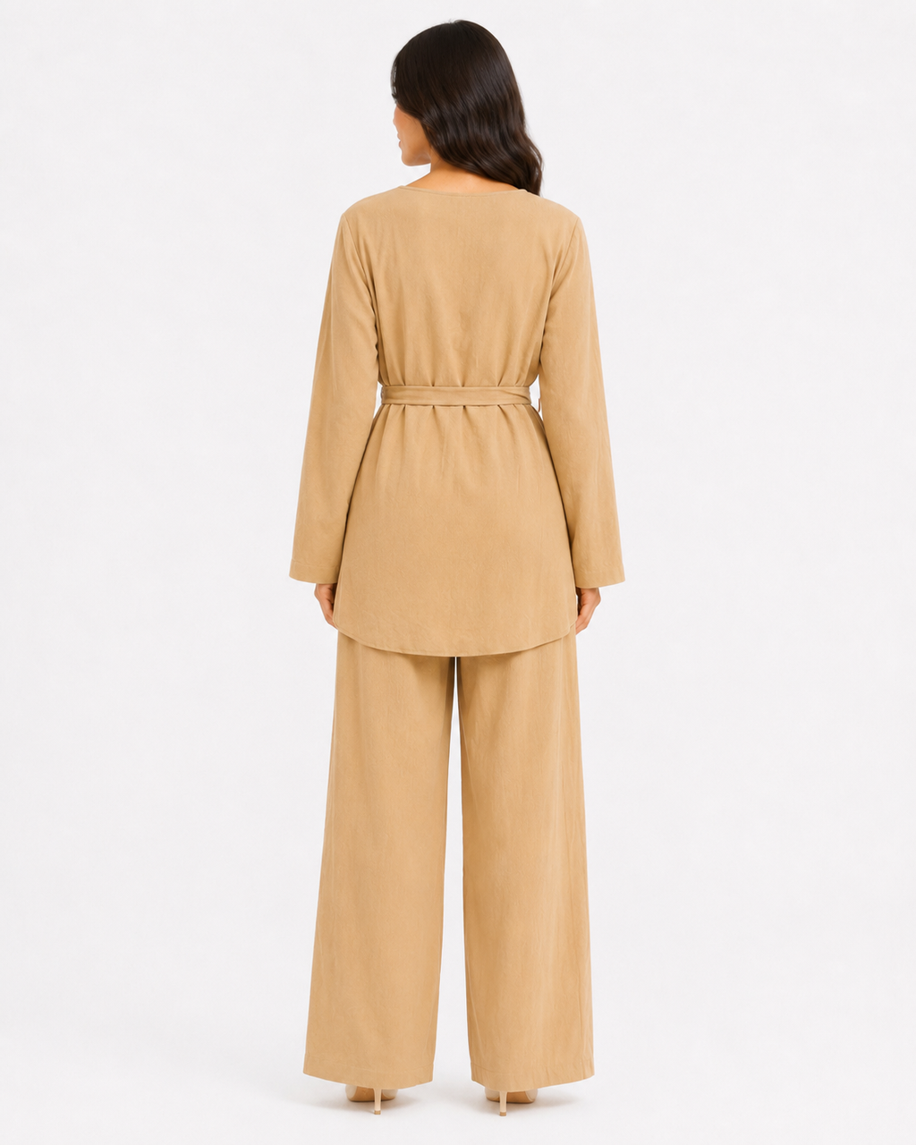 Simple Belted Set - Beige