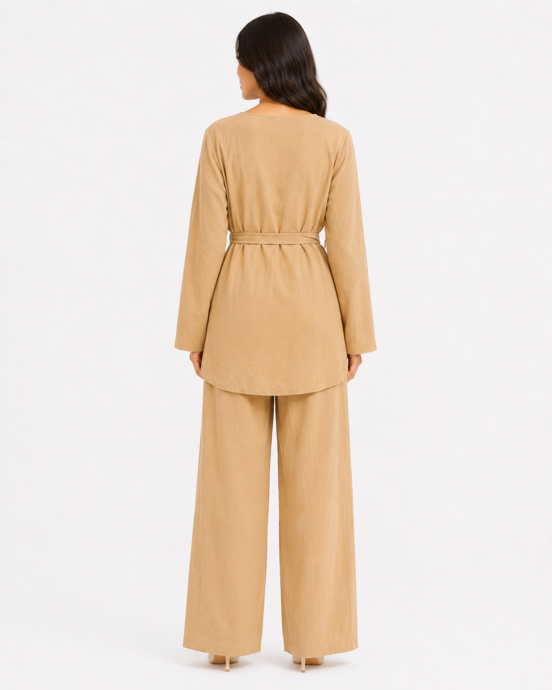 Simple Belted Set - Beige