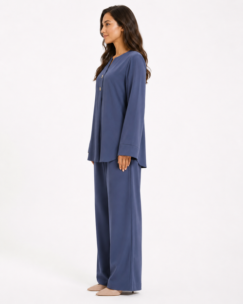 Double Gold Button Detail Set - Blue