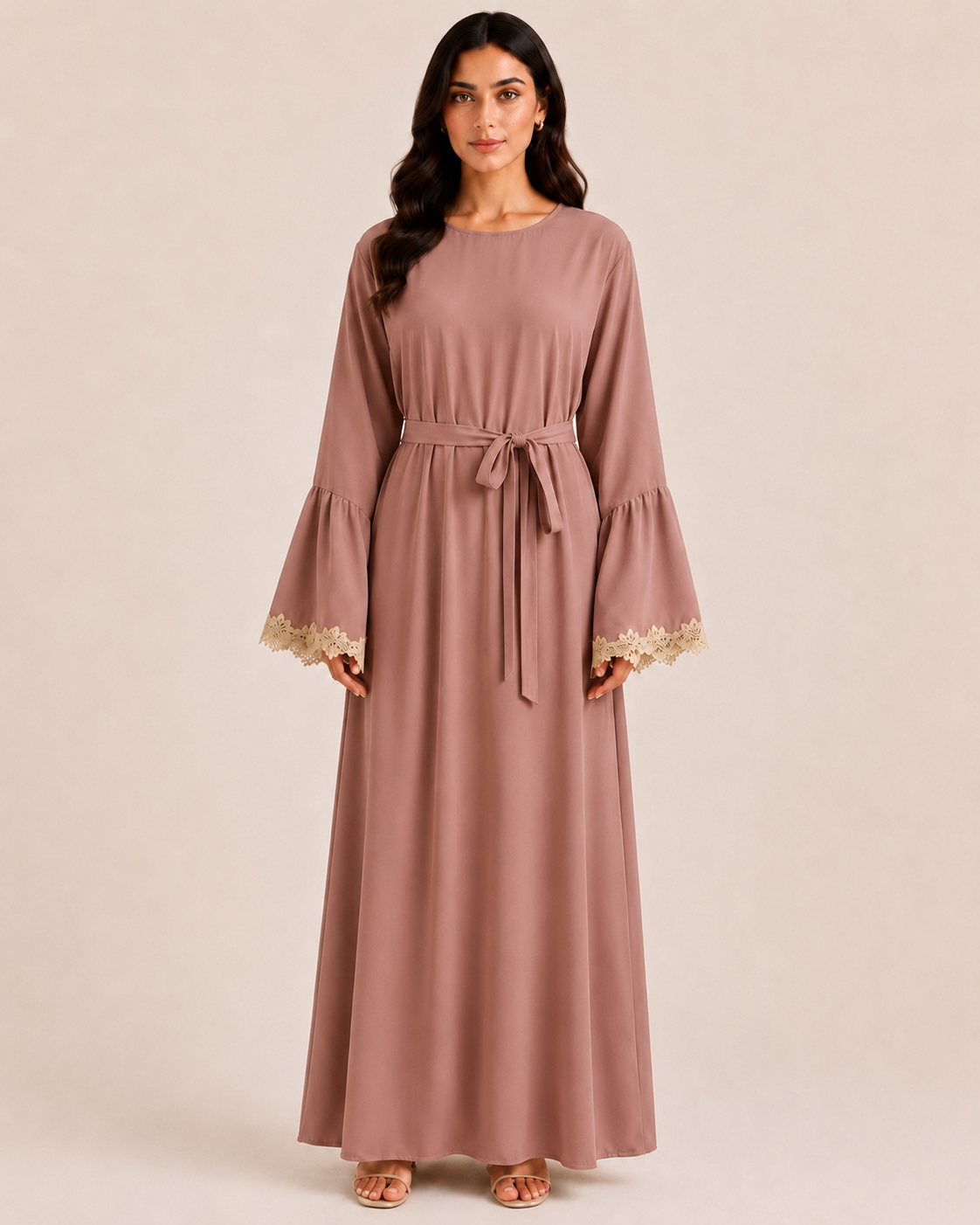 Laced Cuffs of Gold - Belted Abaya