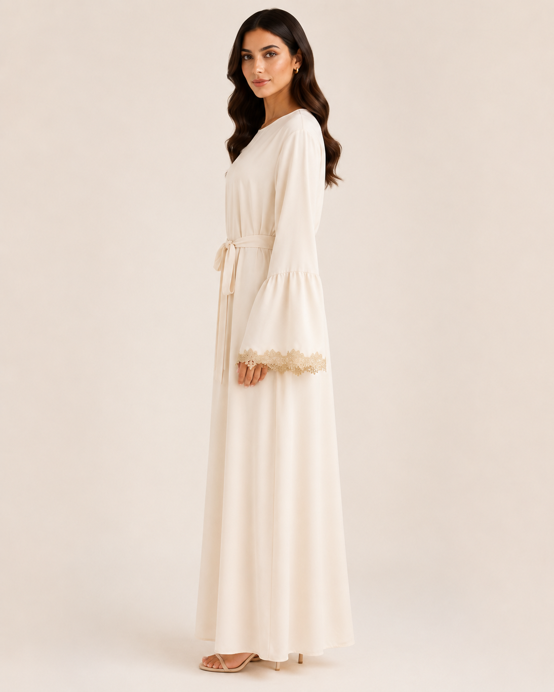 Laced Cuffs of Gold - Belted Abaya