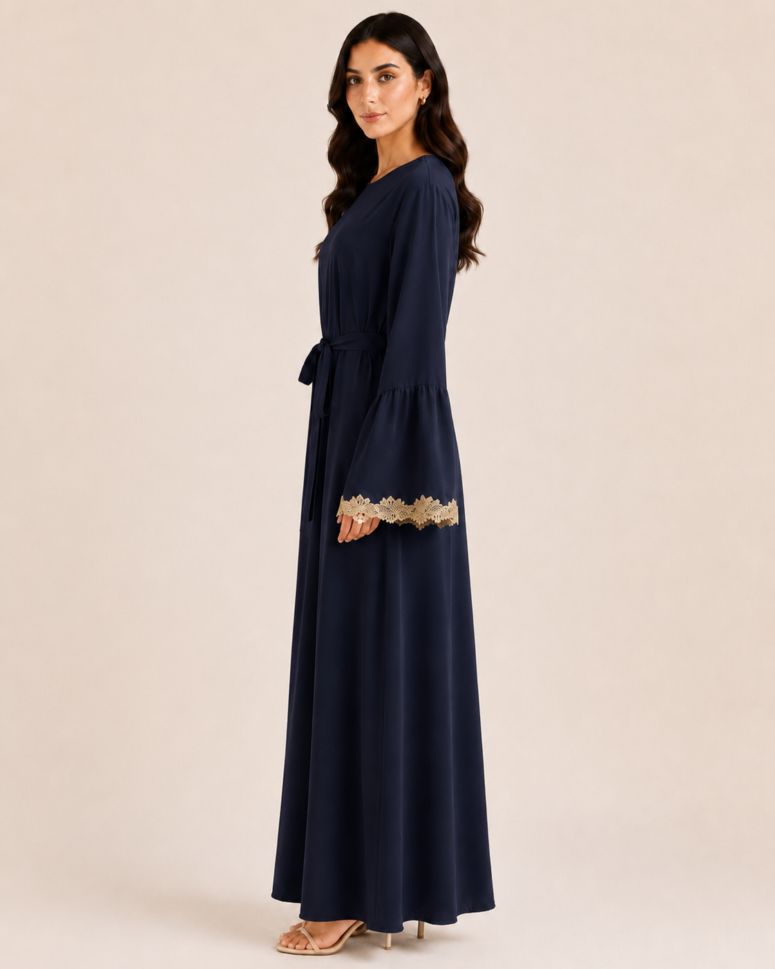 Laced Cuffs of Gold - Belted Abaya