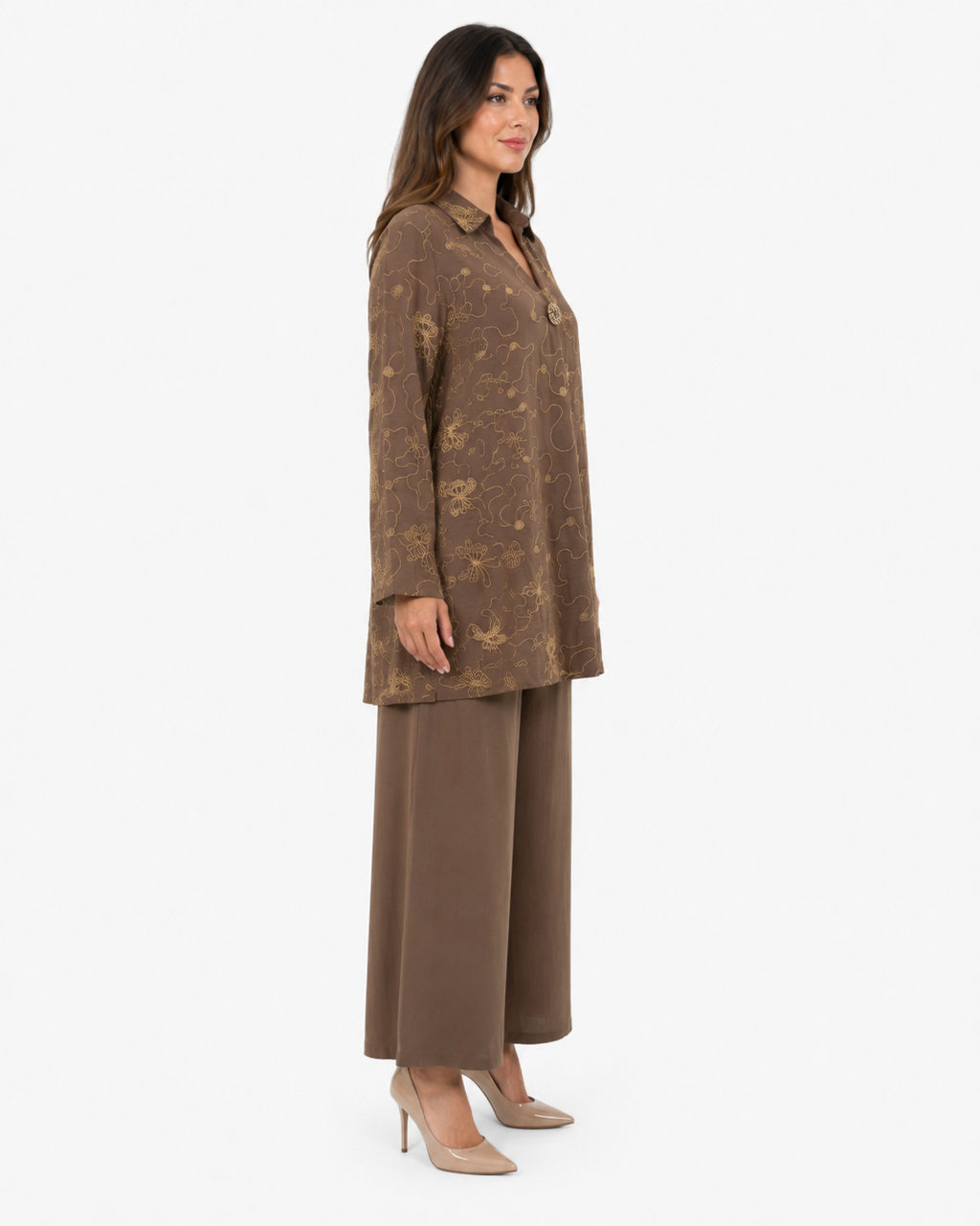 Single Gold Button Detail Set - Beige