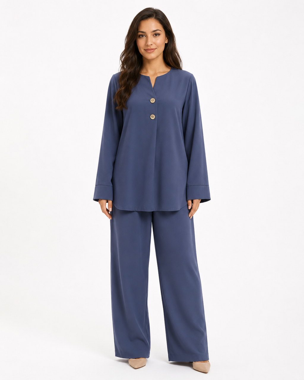 Double Gold Button Detail Set - Blue