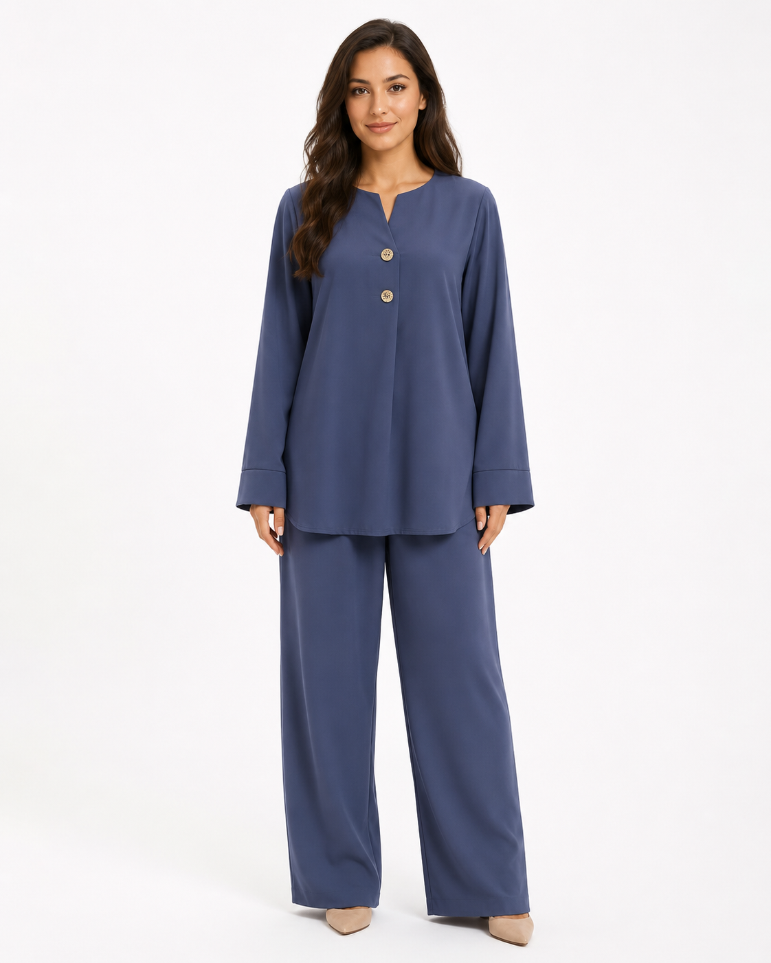 Double Gold Button Detail Set - Blue