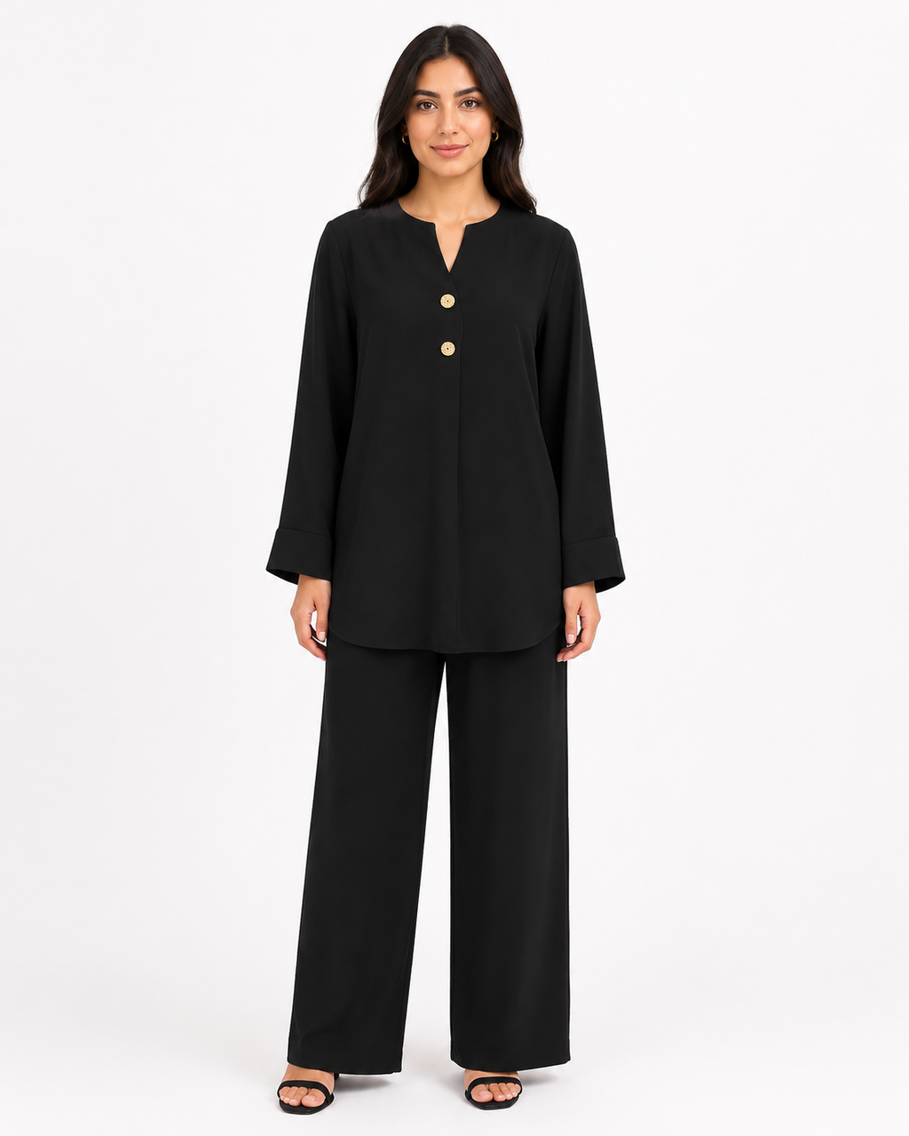 Double Gold Button Detail Set - Black