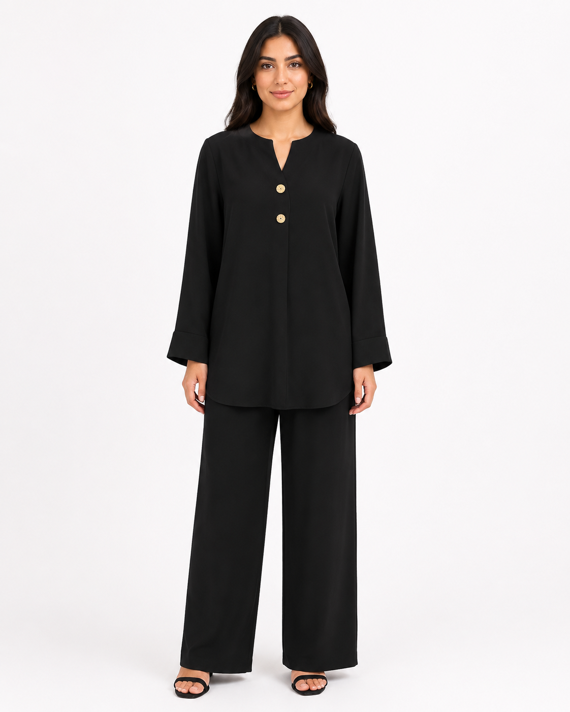 Double Gold Button Detail Set - Black