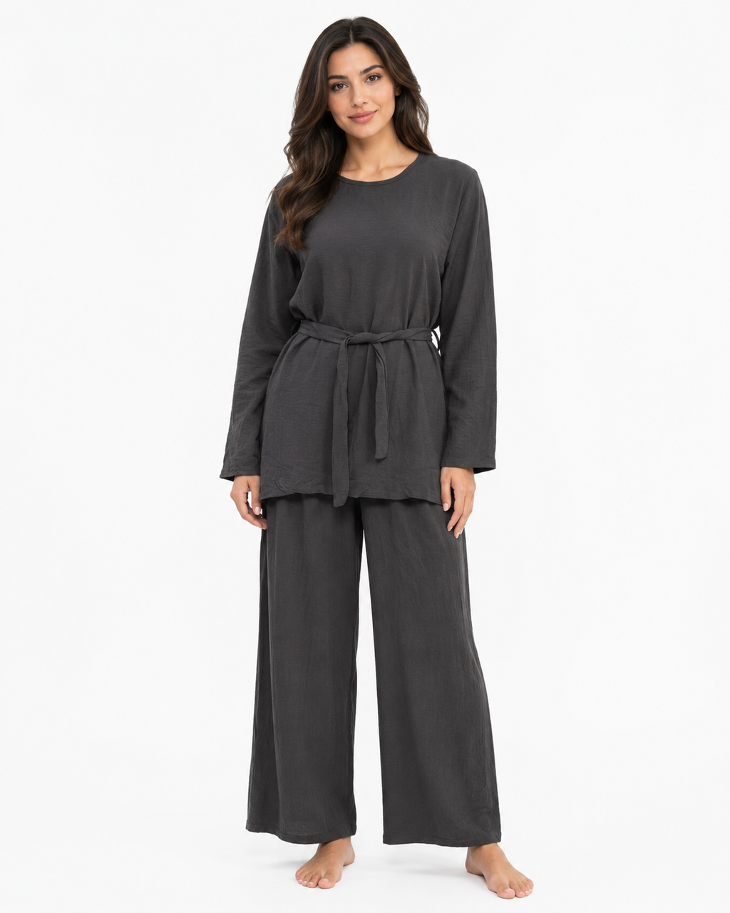 Simple Belted Set - Charcoal