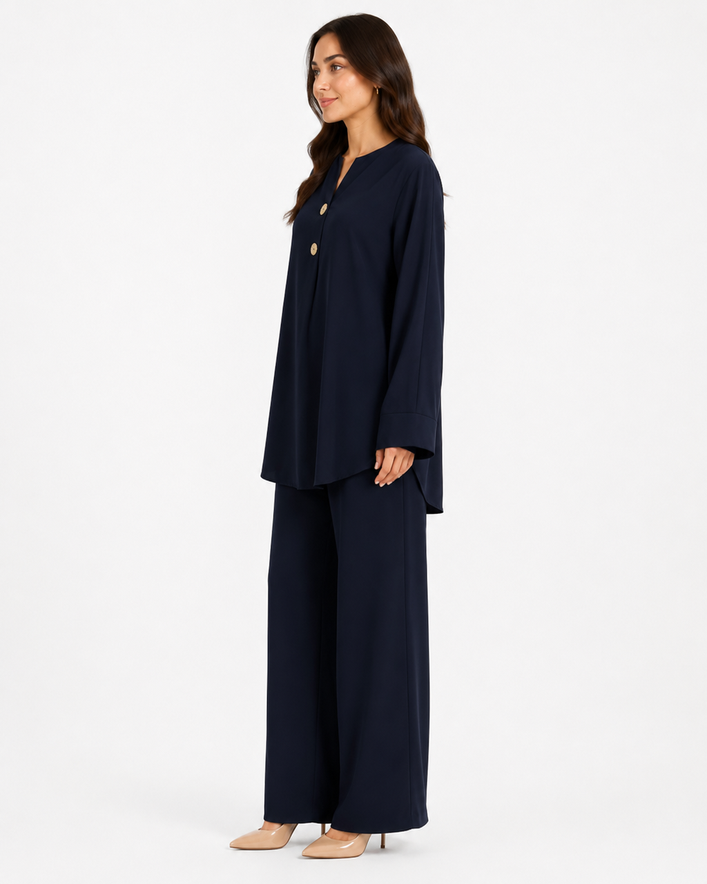 Double Gold Button Detail Set - Navy