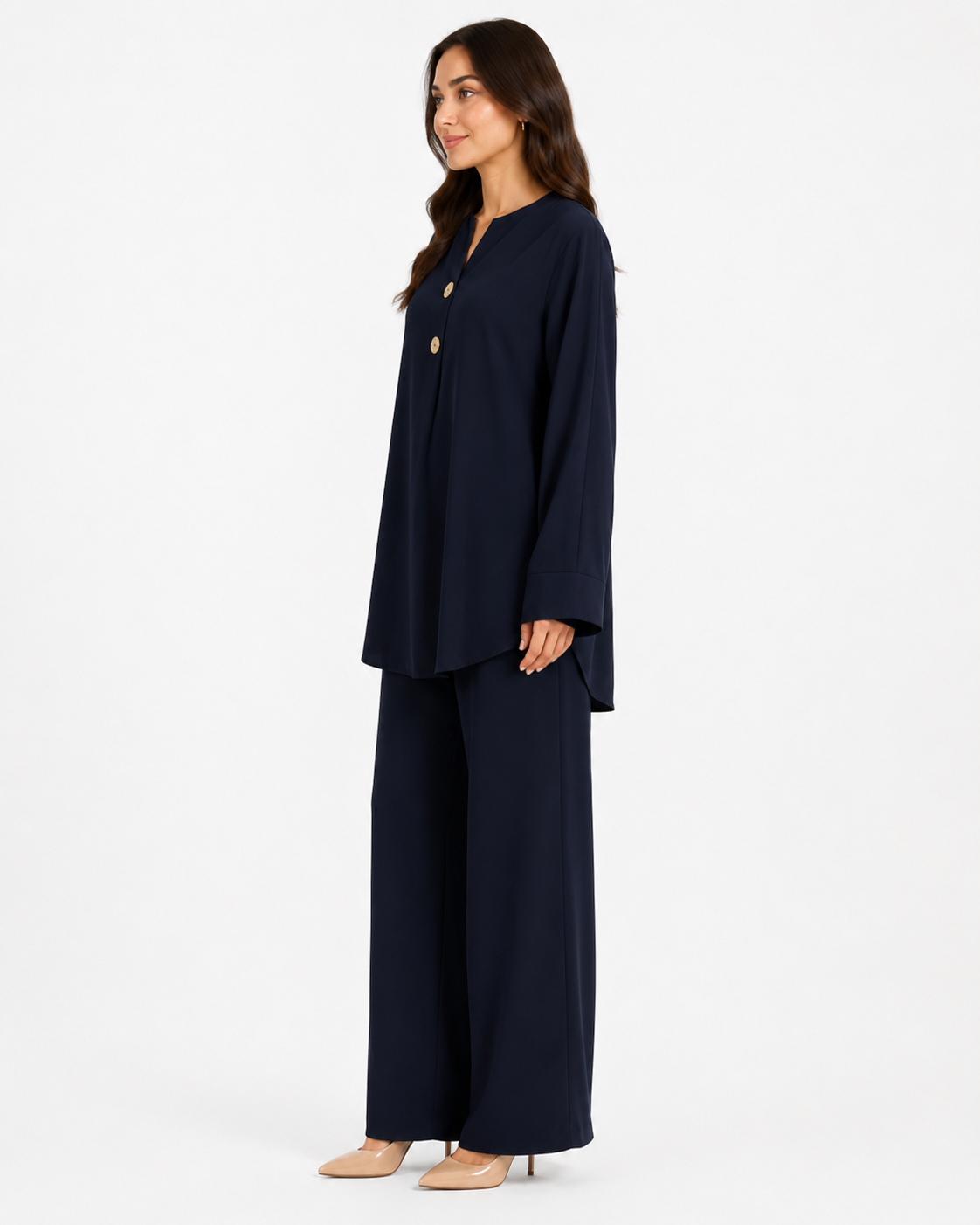 Double Gold Button Detail Set - Navy