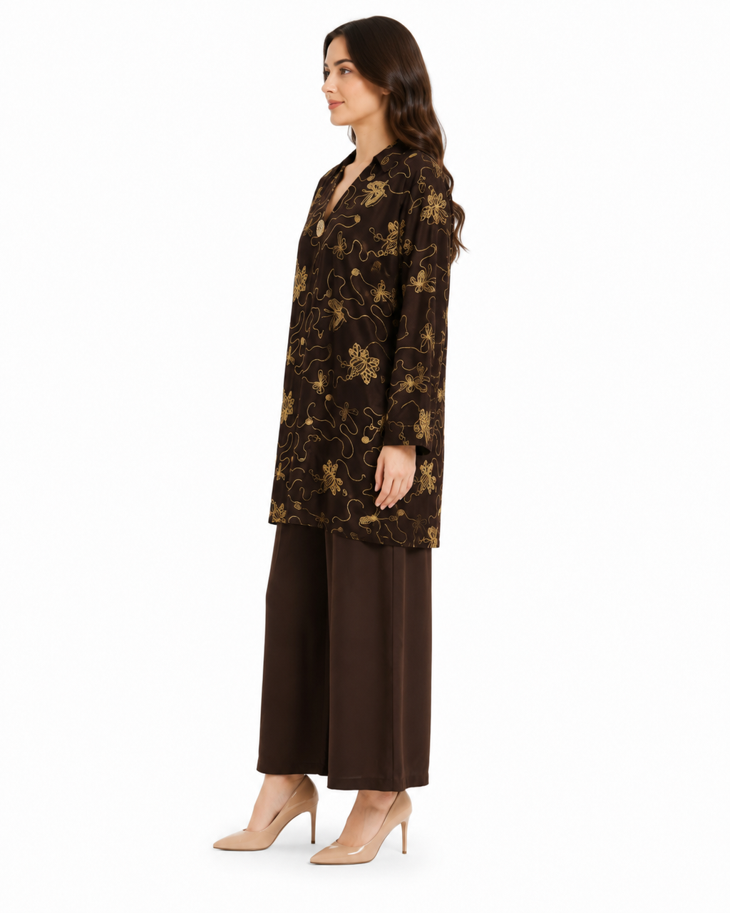 Single Gold Button Detail Set - Chocolate