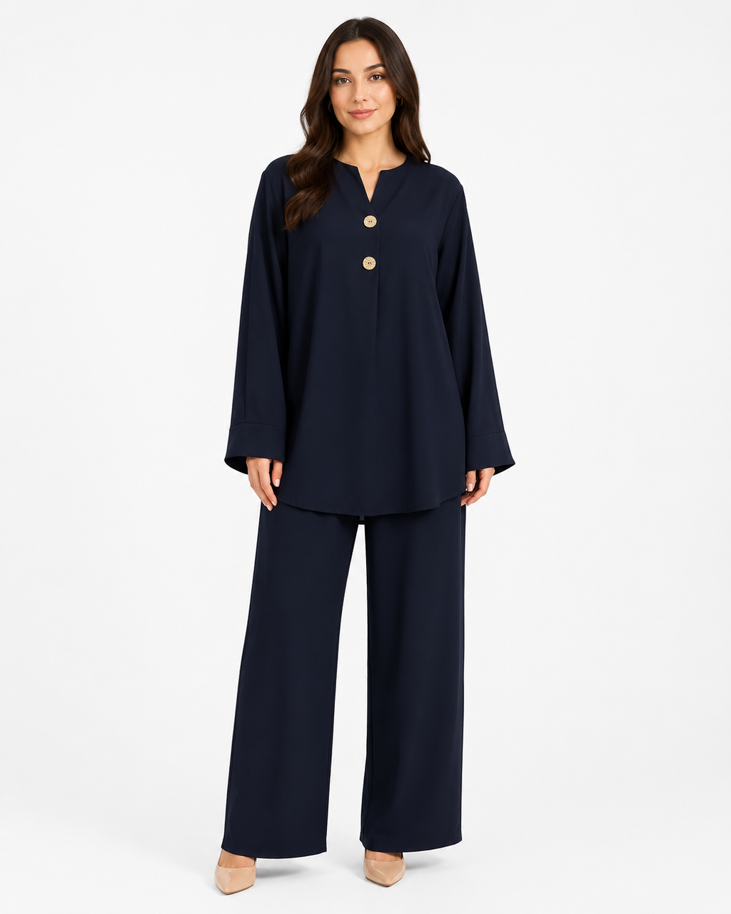 Double Gold Button Detail Set - Navy