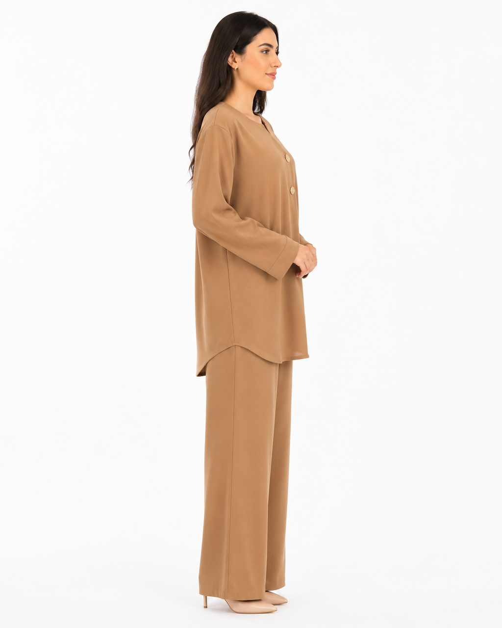 Double Gold Button Detail Set - Camel