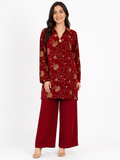 Single Gold Button Detail Set - Wide Leg - Relaxed Fit - Wine