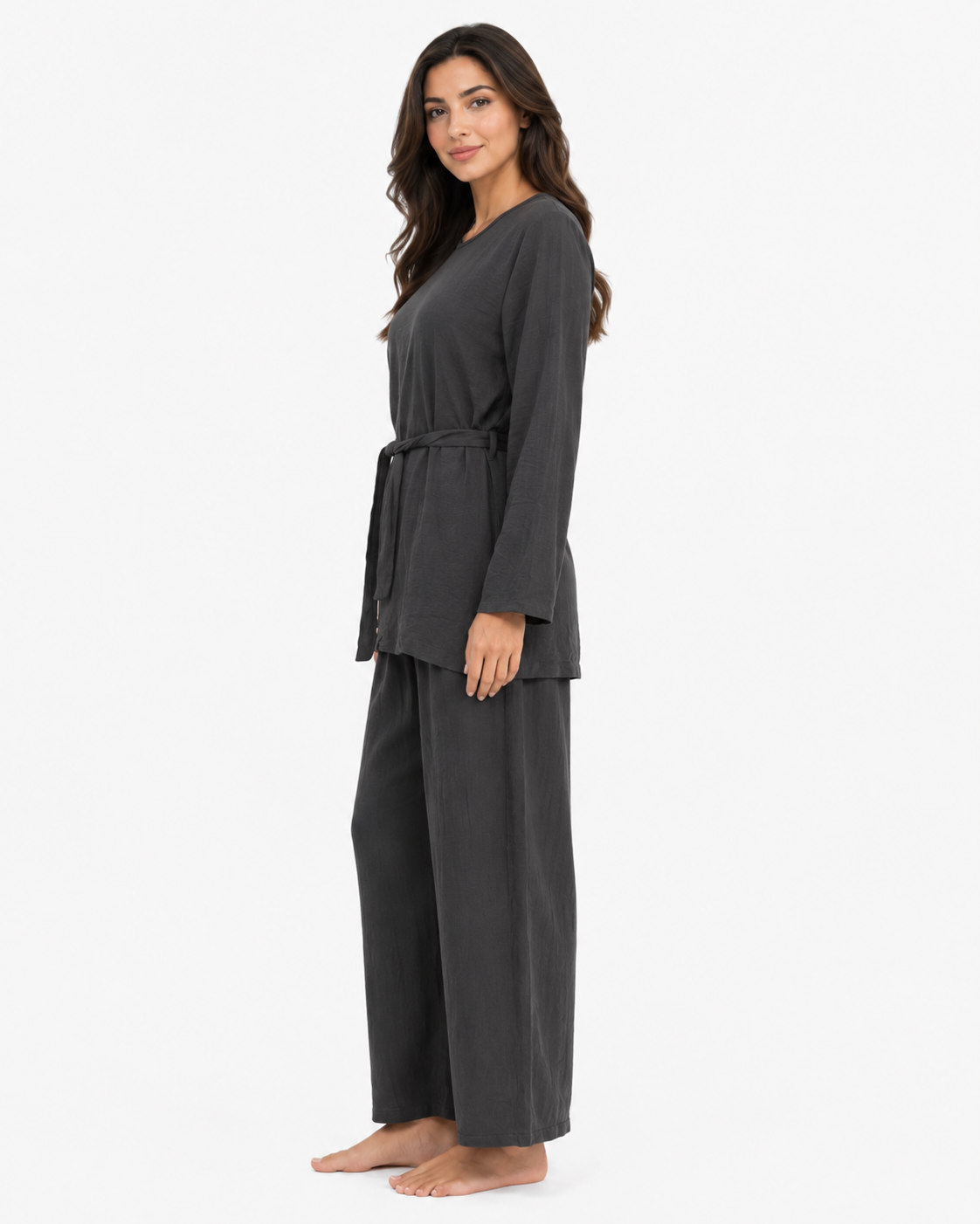 Simple Belted Set - Charcoal