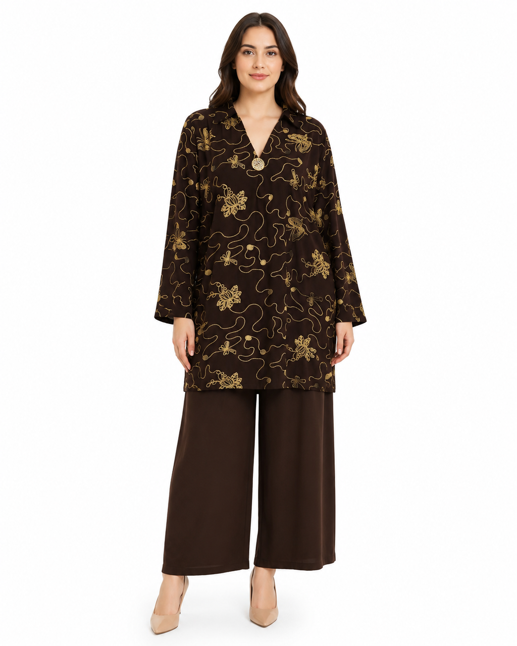 Single Gold Button Detail Set - Chocolate