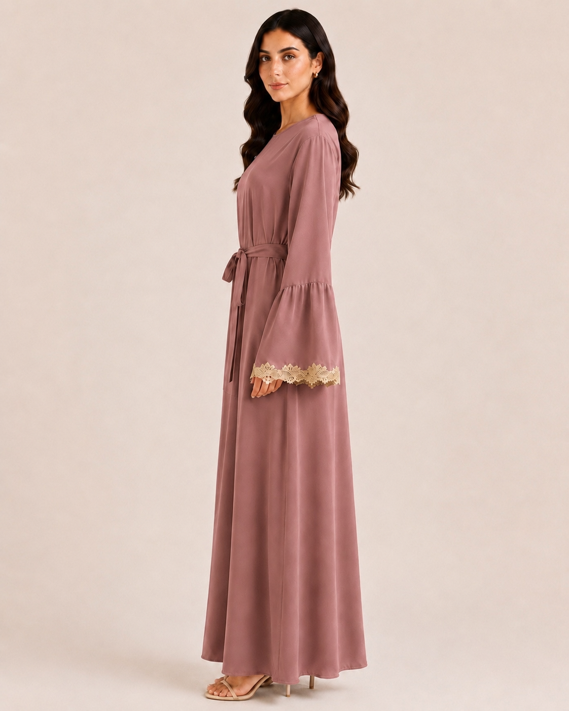 Laced Cuffs of Gold - Belted Abaya