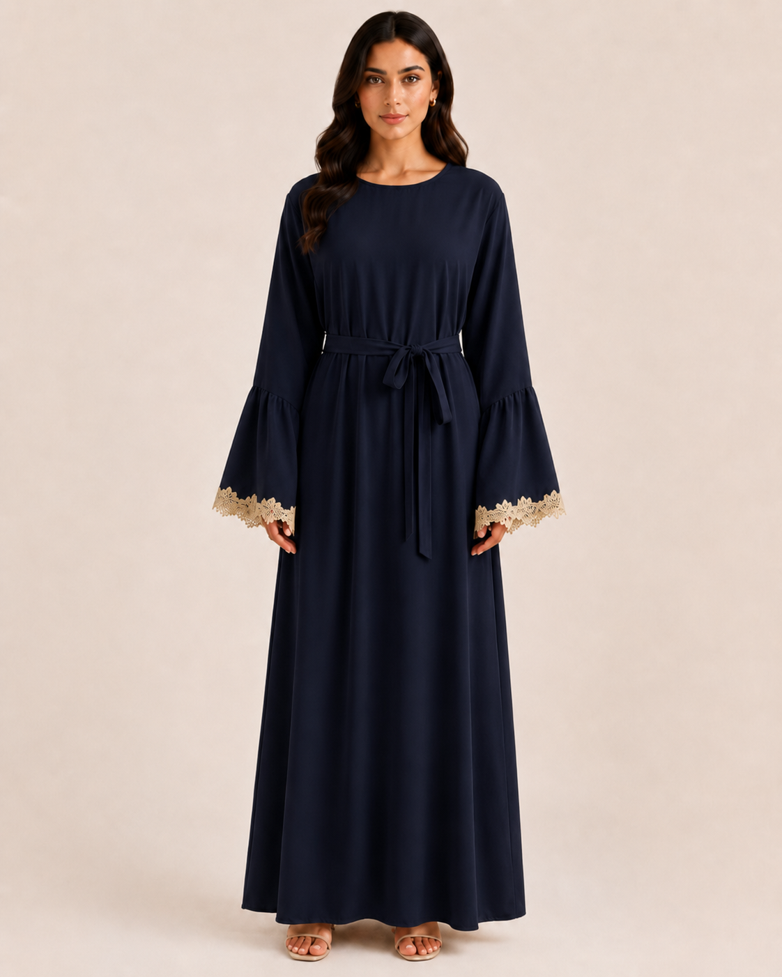 Laced Cuffs of Gold - Belted Abaya