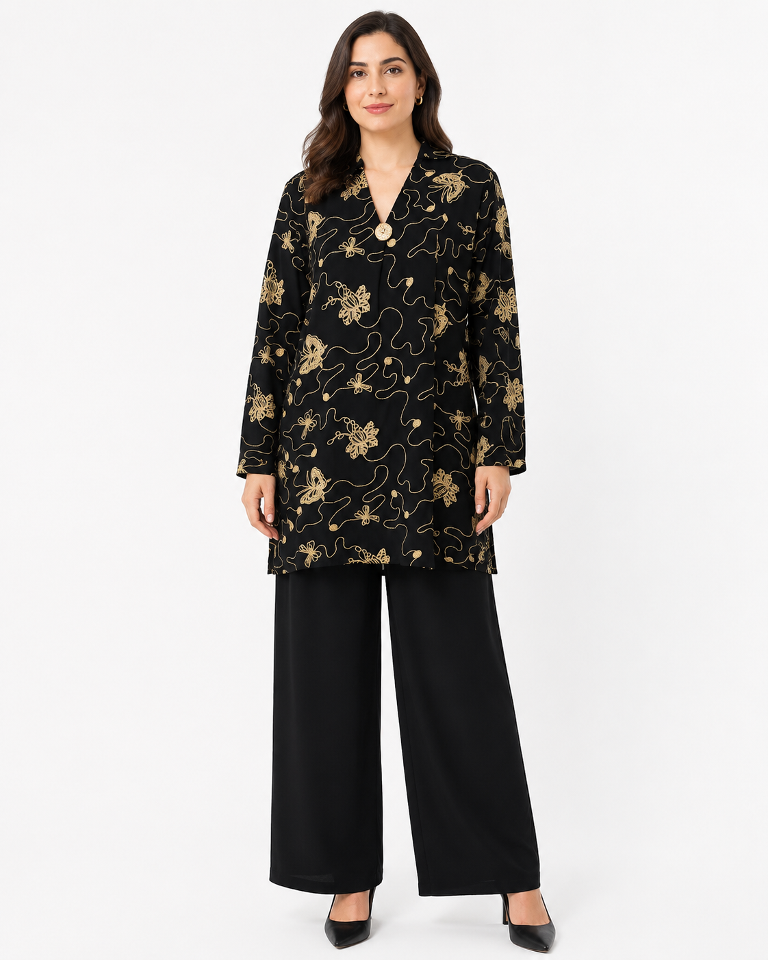 Single Gold Button Detail Set - Black