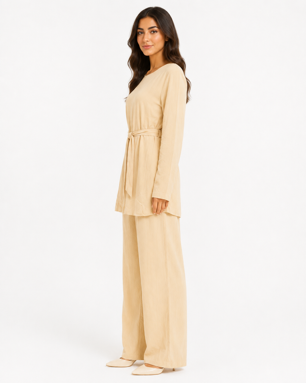 Simple Belted Set - Creamy Beige