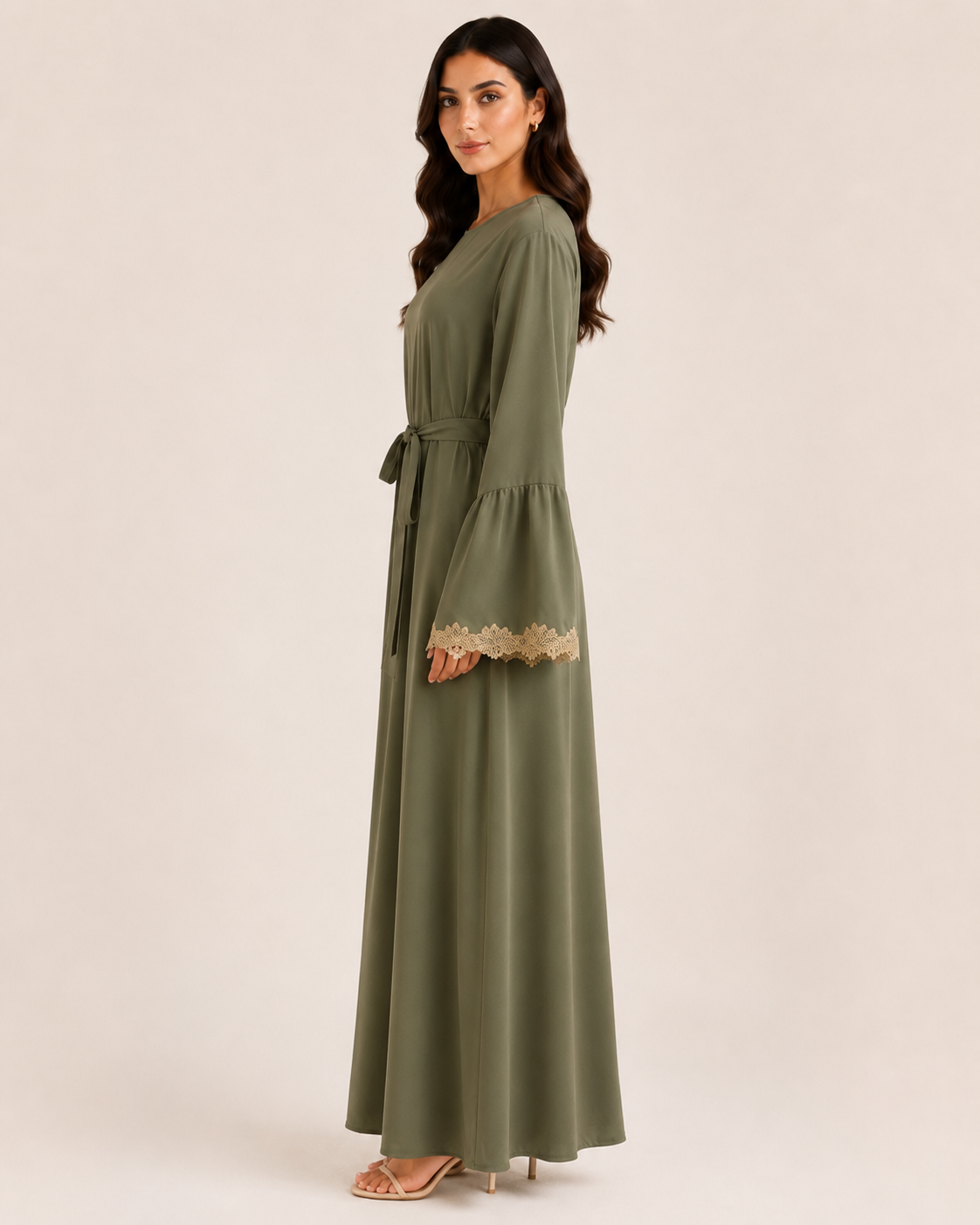 Laced Cuffs of Gold - Belted Abaya