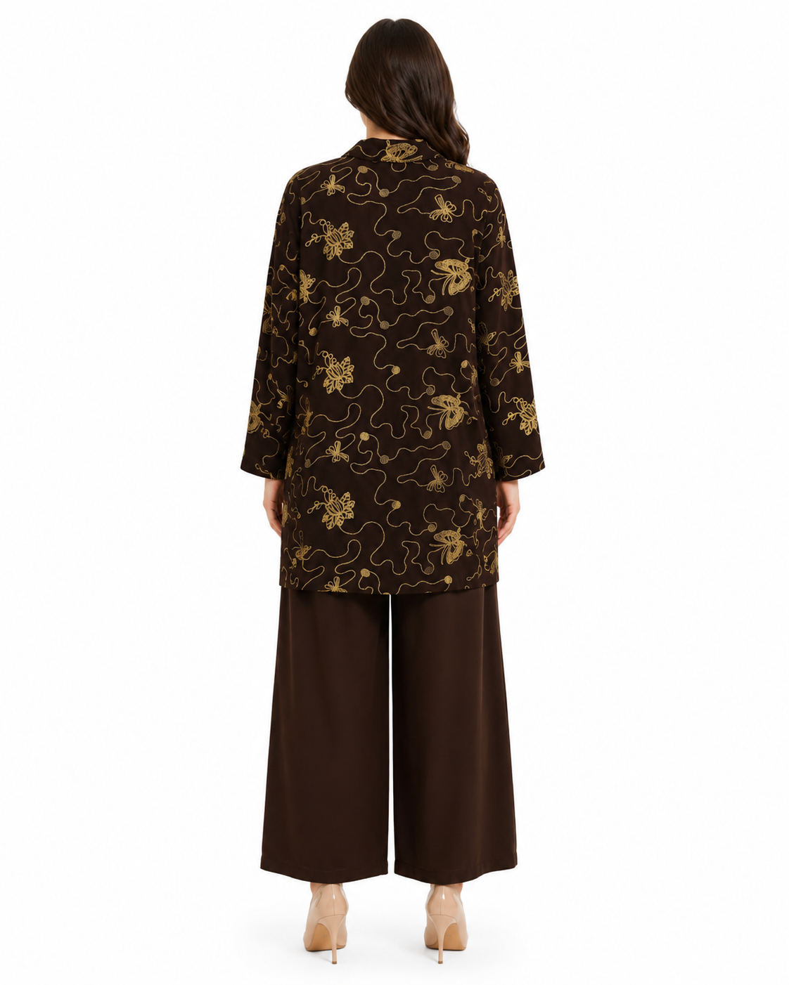 Single Gold Button Detail Set - Chocolate