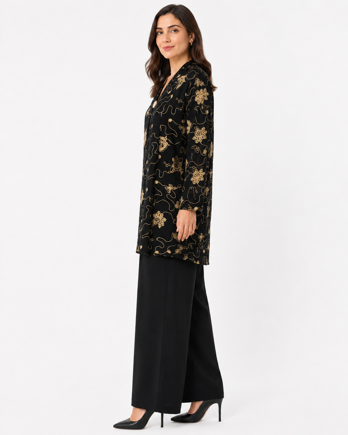 Single Gold Button Detail Set - Black