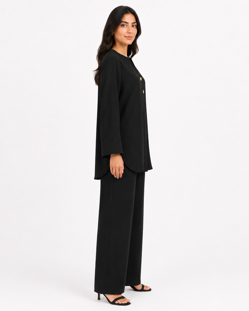 Double Gold Button Detail Set - Black