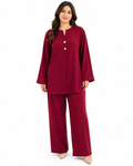 Double Gold Button Detail Set - Wine