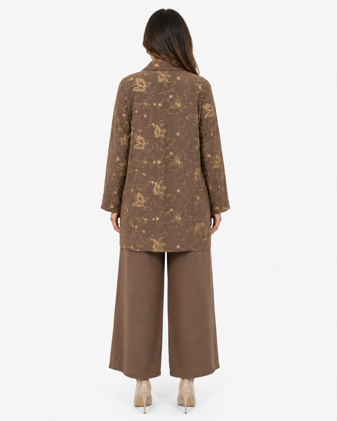 Single Gold Button Detail Set - Beige
