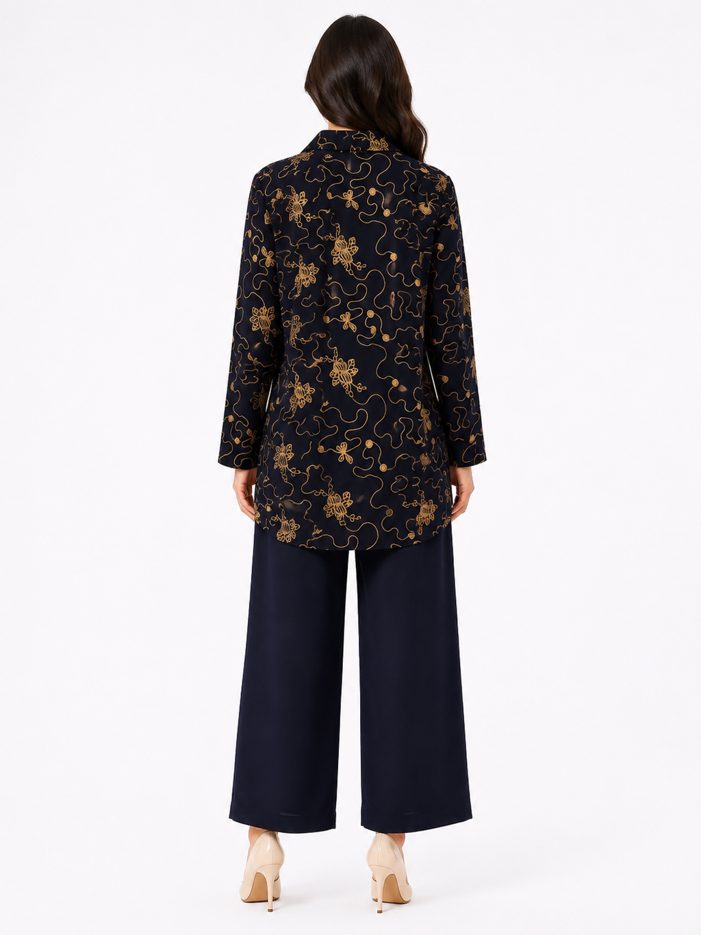 Single Gold Button Detail Set - Wide Leg - Relaxed Fit - Navy