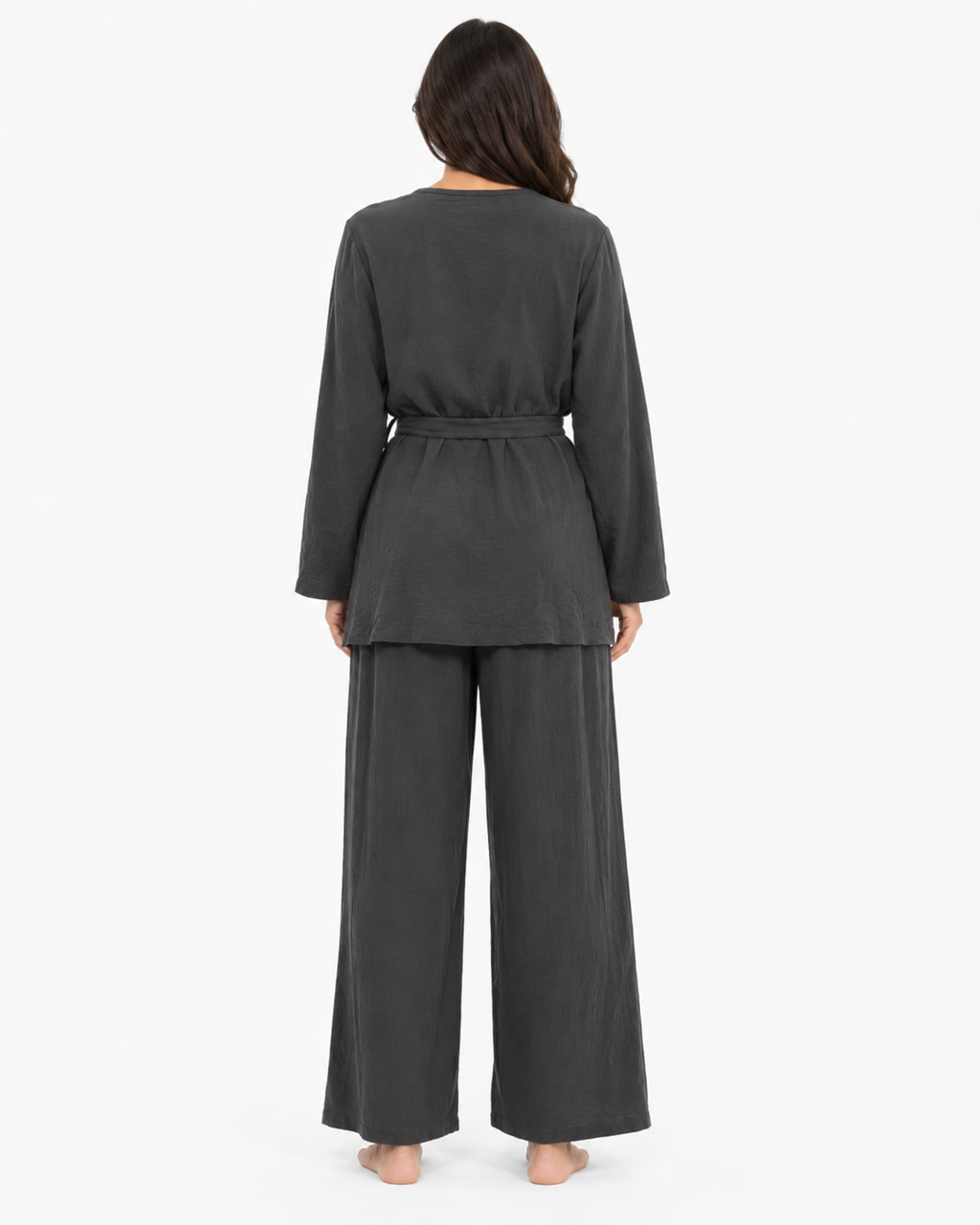 Simple Belted Set - Charcoal