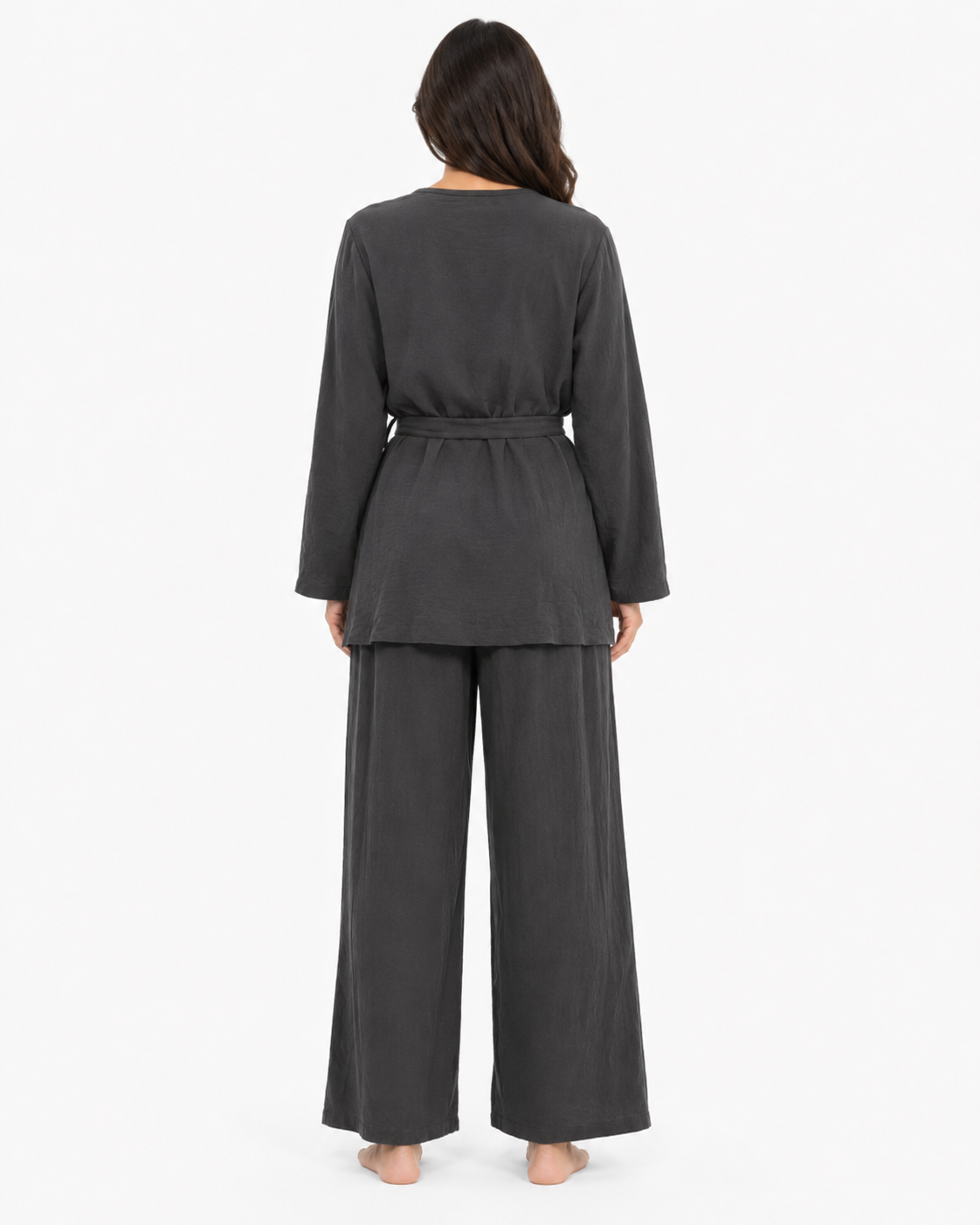 Simple Belted Set - Charcoal